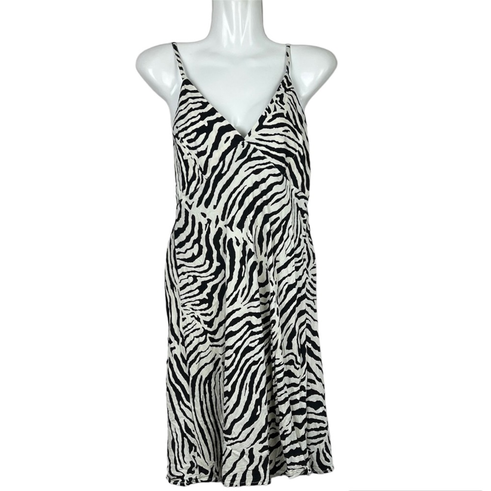Tree of Life Mini Dress Tan Brown Zebra Animal Print African Boho Rayon Size L - Picture 5 of 11